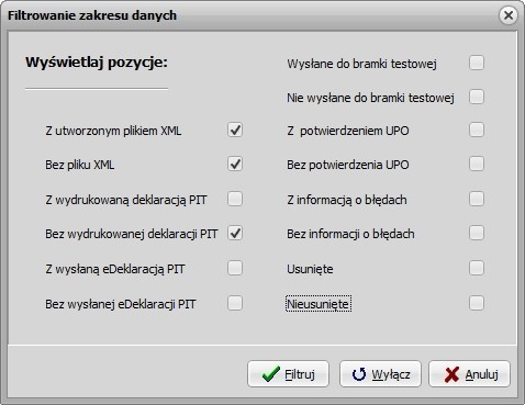 Filtrowanie zakresu danych