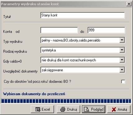 FK Parametry wydruku stanów kont