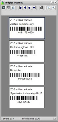 Podgląd wydruku etykiet